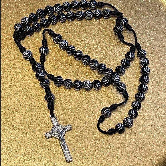 Rosary - Black Beads with Silver Accents‎ - Picture 1 of 2